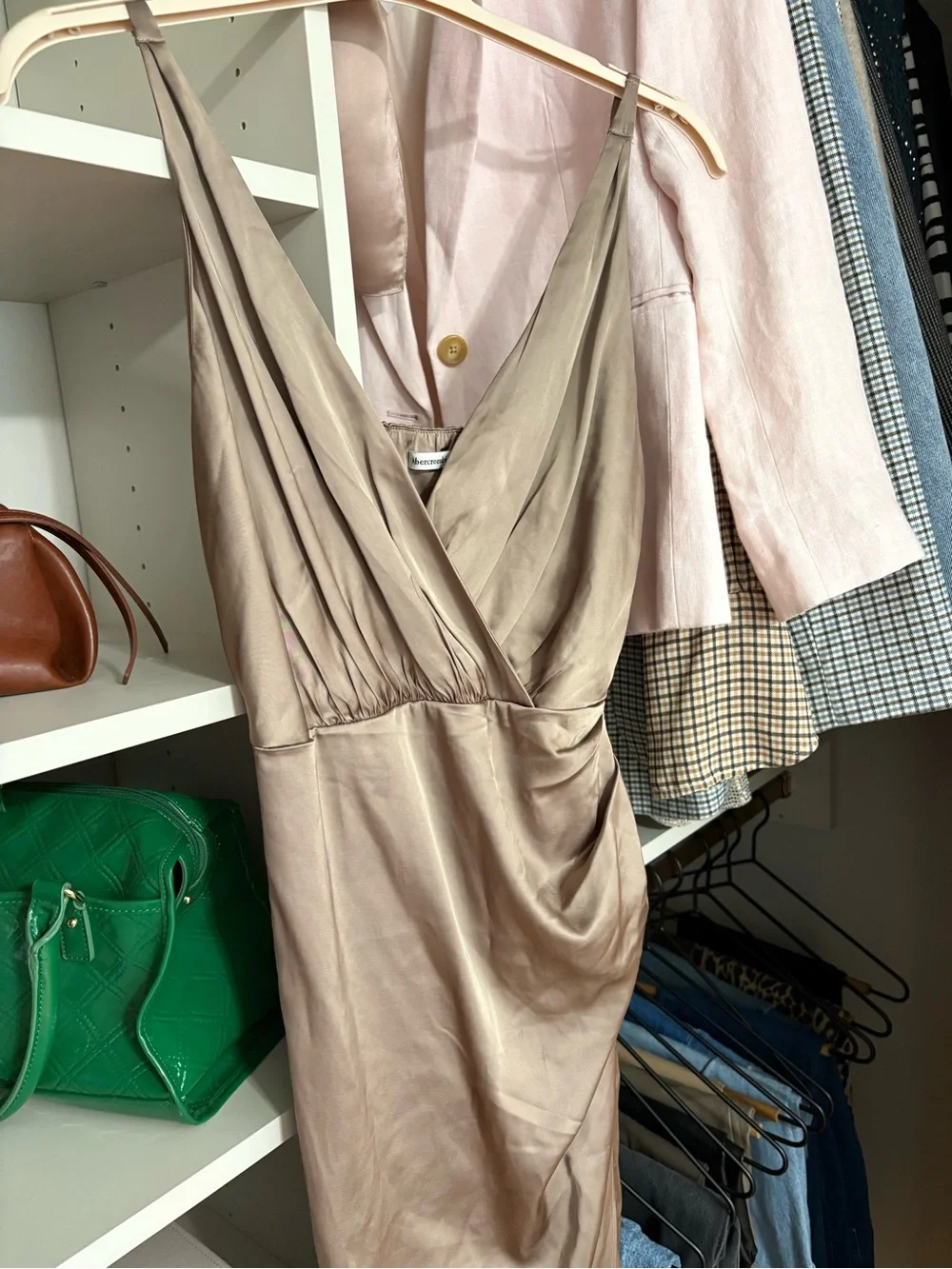 Abercrombie & Fitch Satin Taupe Maxi Slip Dress